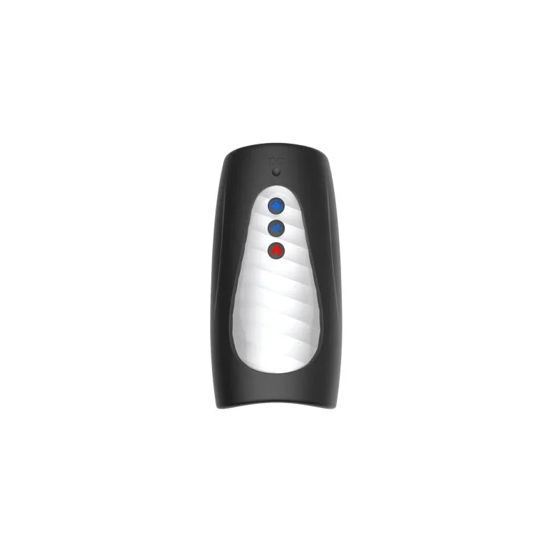 Black electronic men's masturbator with buttons on a white background
