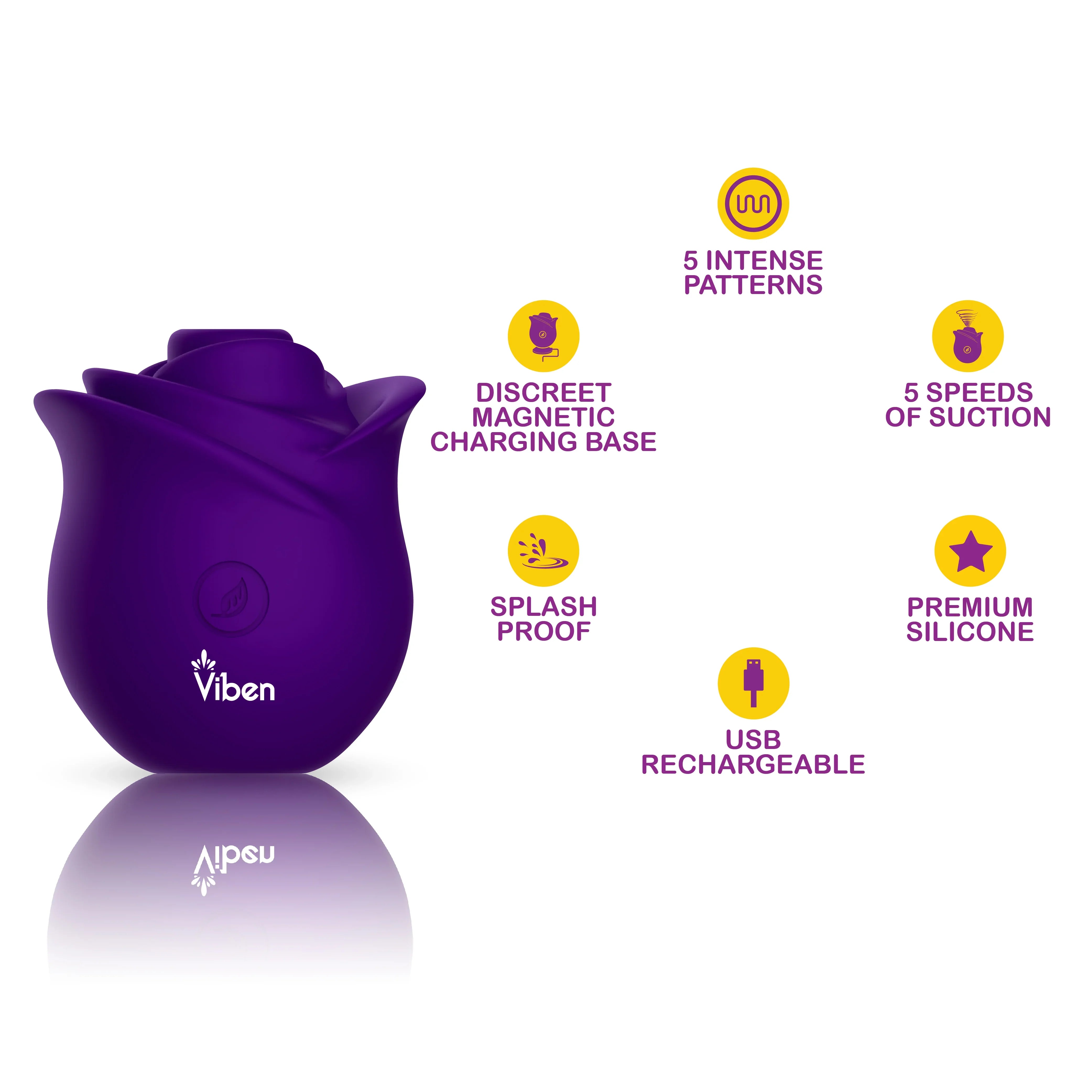 Purple rose-shaped massager with Viben branding on a white background