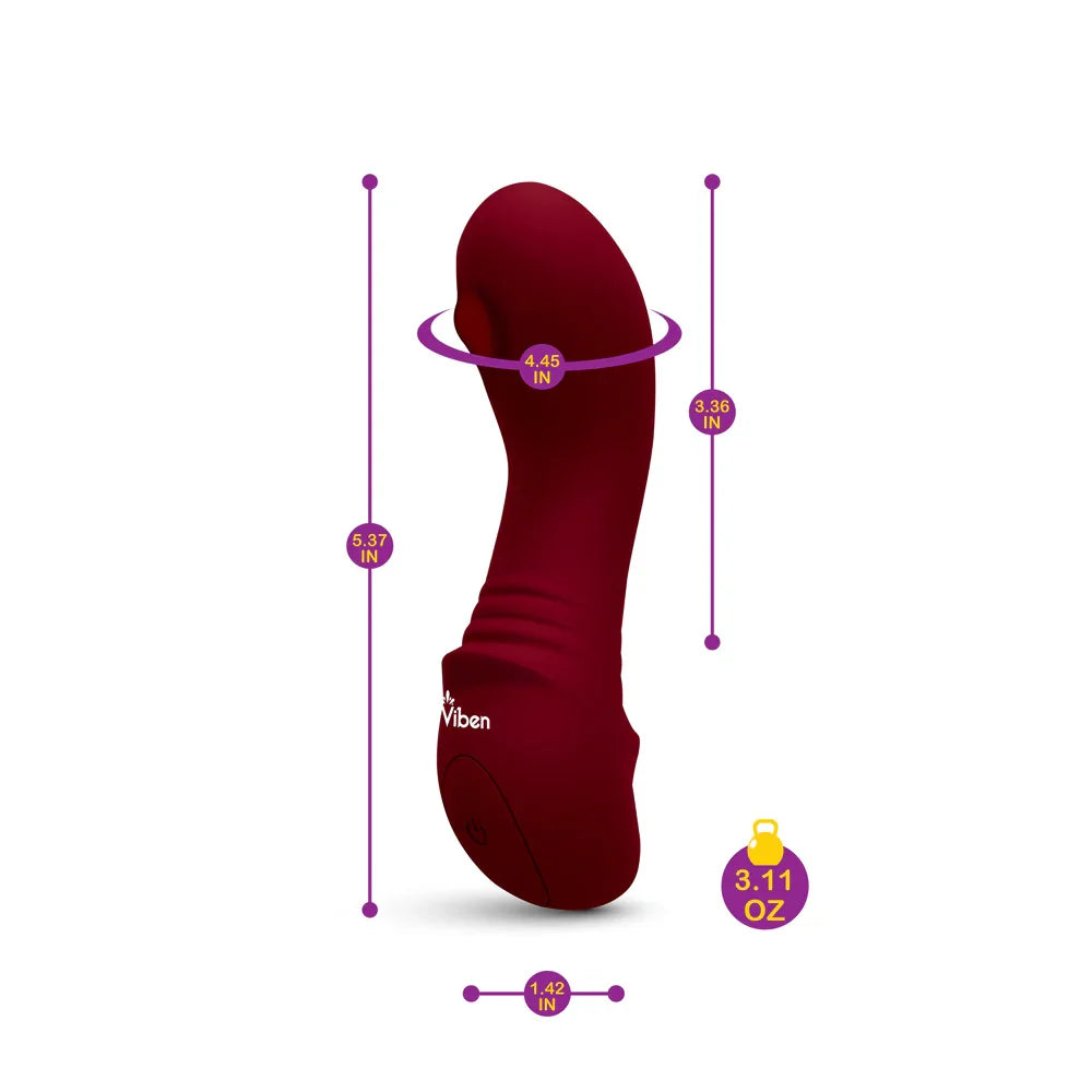 Red massager with measurements on a white background