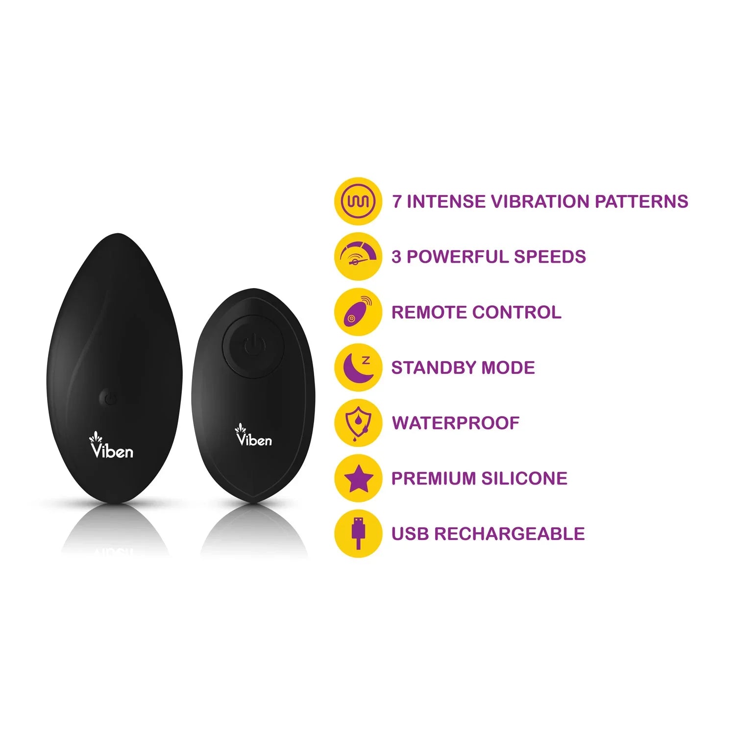 Black Viben product with features listed on a white background