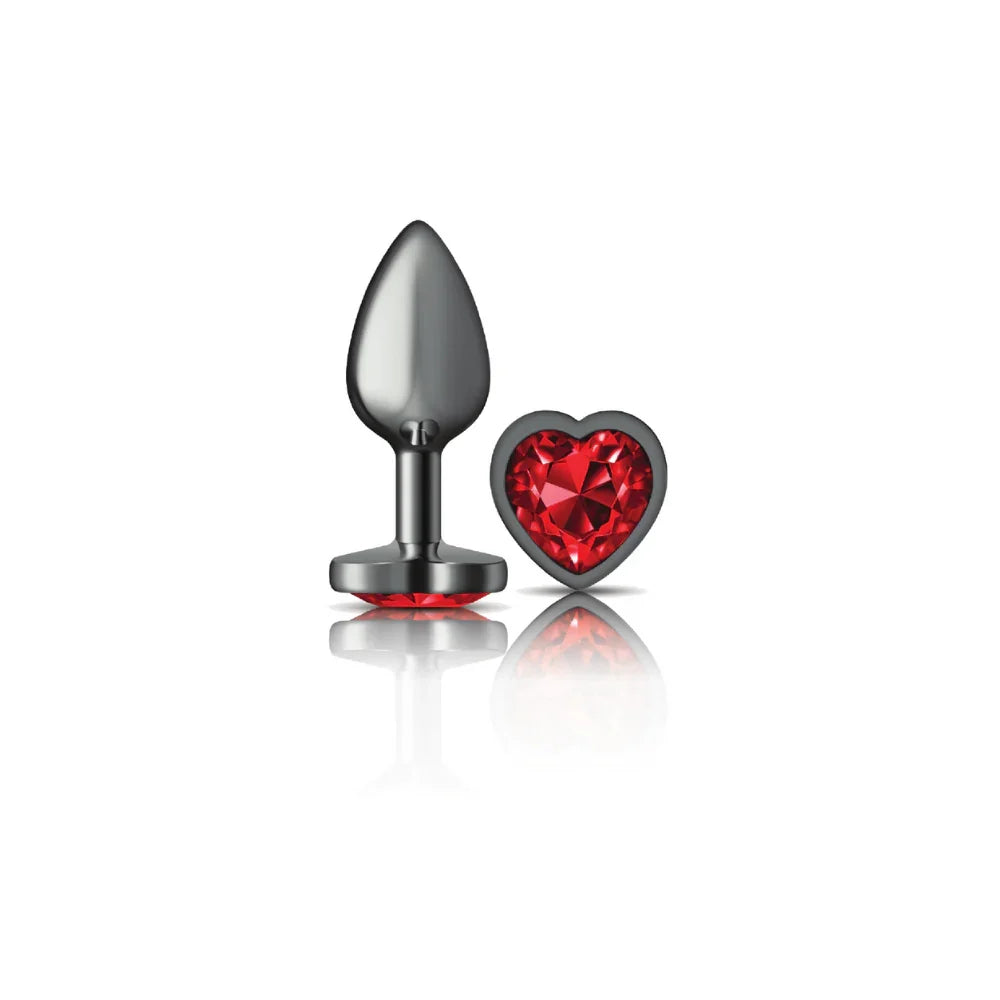 "Cheeky Charms-Gunmetal Metal Butt Plug- Heart-Dark Red-Small VB-CC9135"