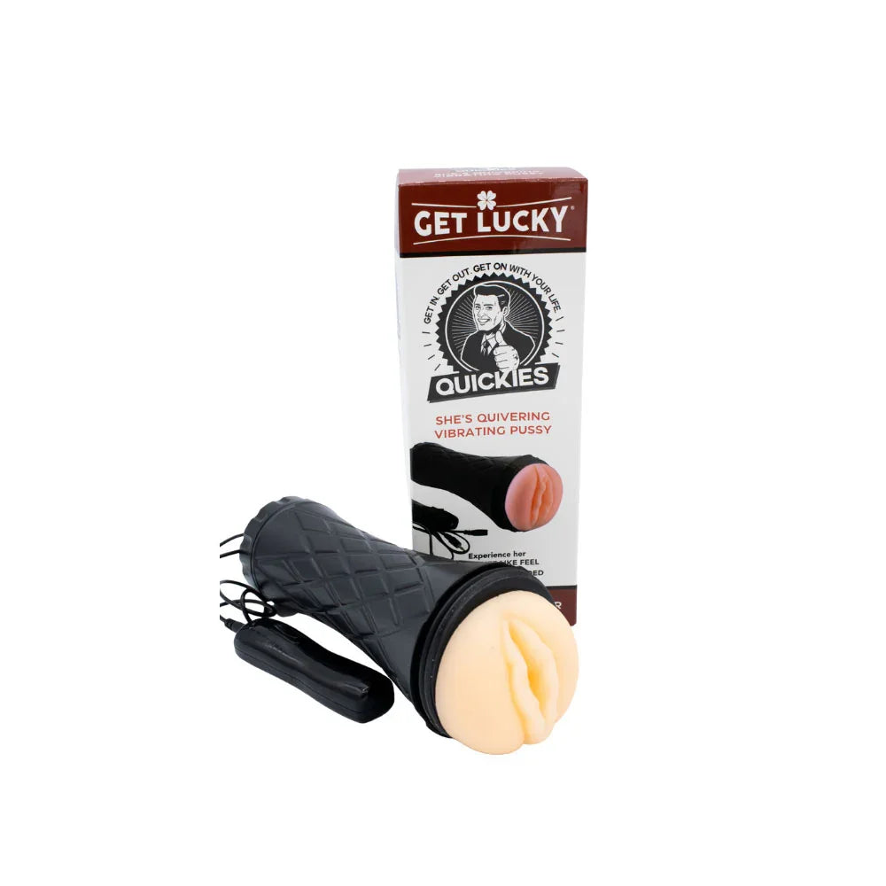 male masturbator with packaging labeled 'Get Lucky Quickies' on a white background
