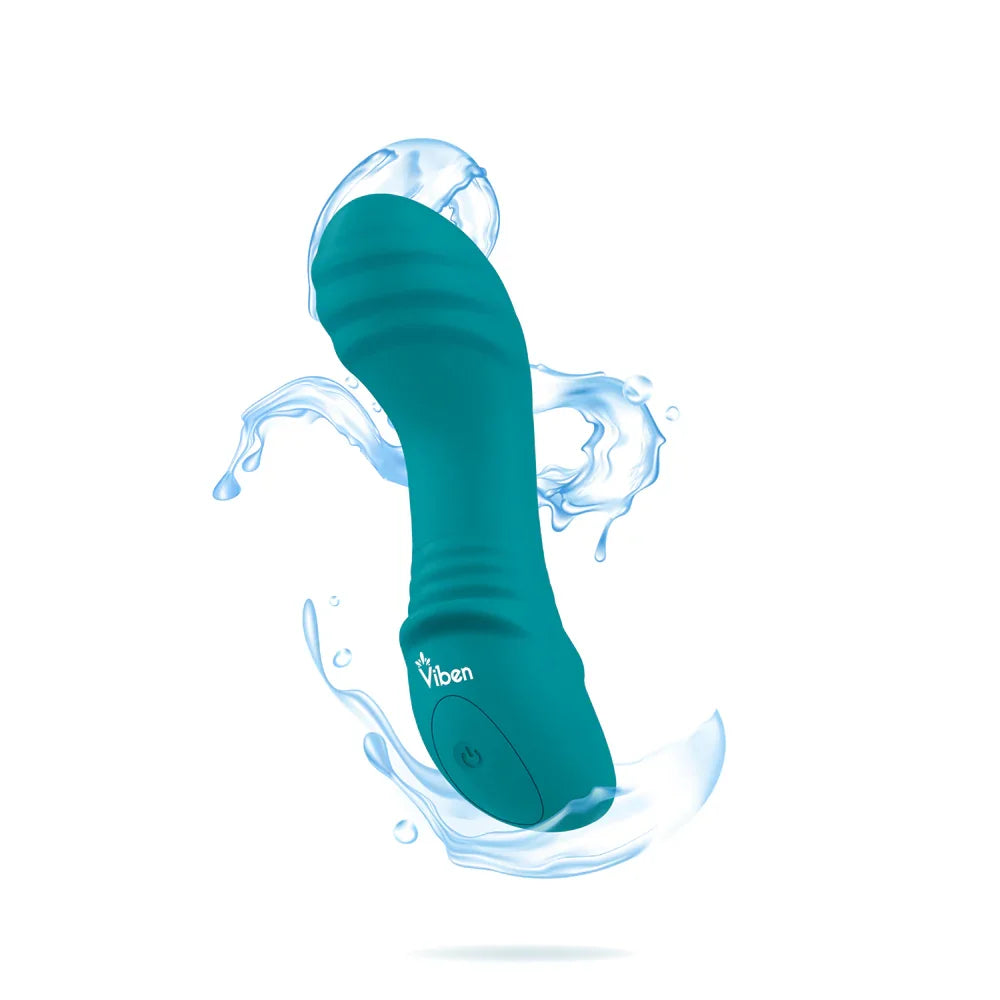 Teal toy with 'Viben' branding on a white background