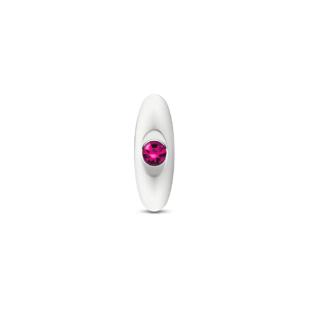 Silver butt plug with a pink gemstone on a white background
