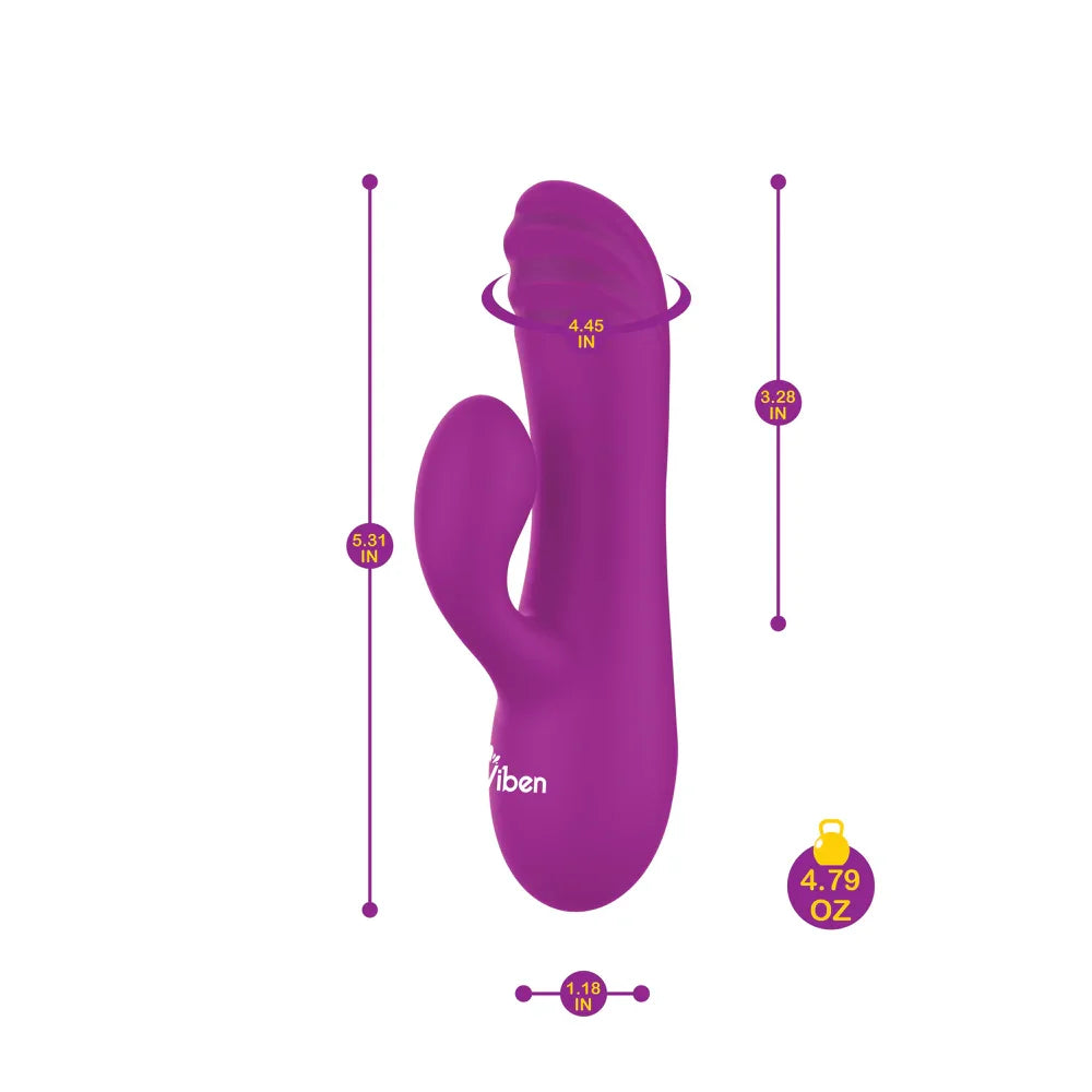 Purple toy with measurements on a white background