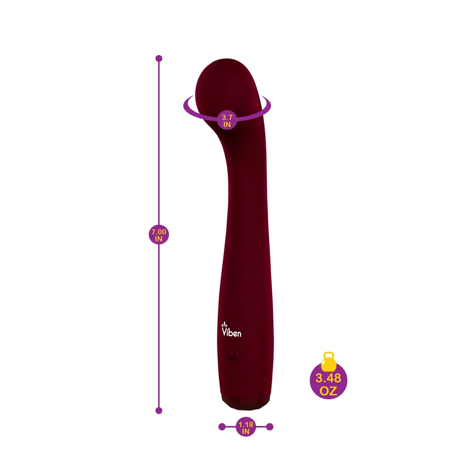 Red electronic massager with measurements on a white background