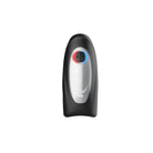 Black and silver men's masturbator device on a white background