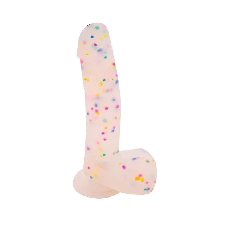 dildo with colorful sprinkles on a white background
