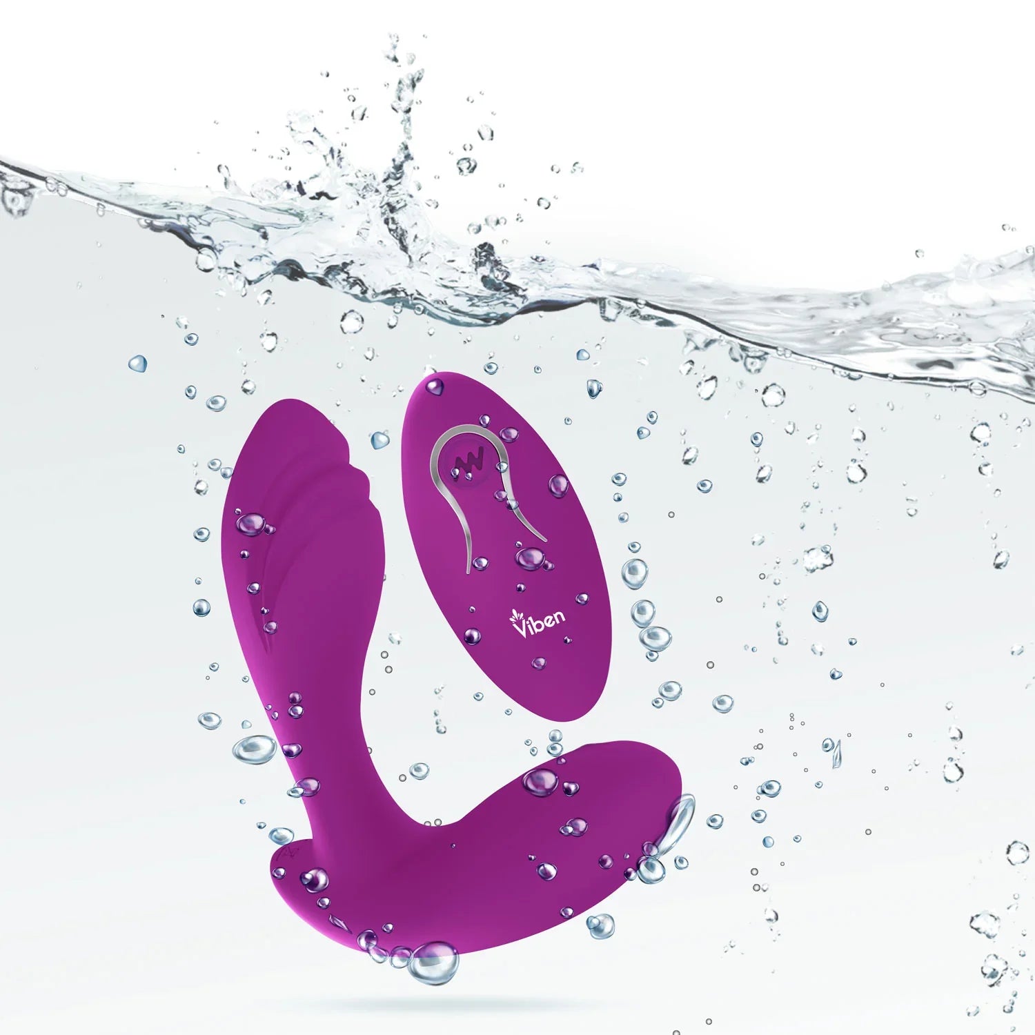 Purple 'L' shaped product with 'Viben' branding in water