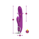 Purple toy with measurements on a white background