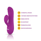 Purple silicone toy with features listed on a white background