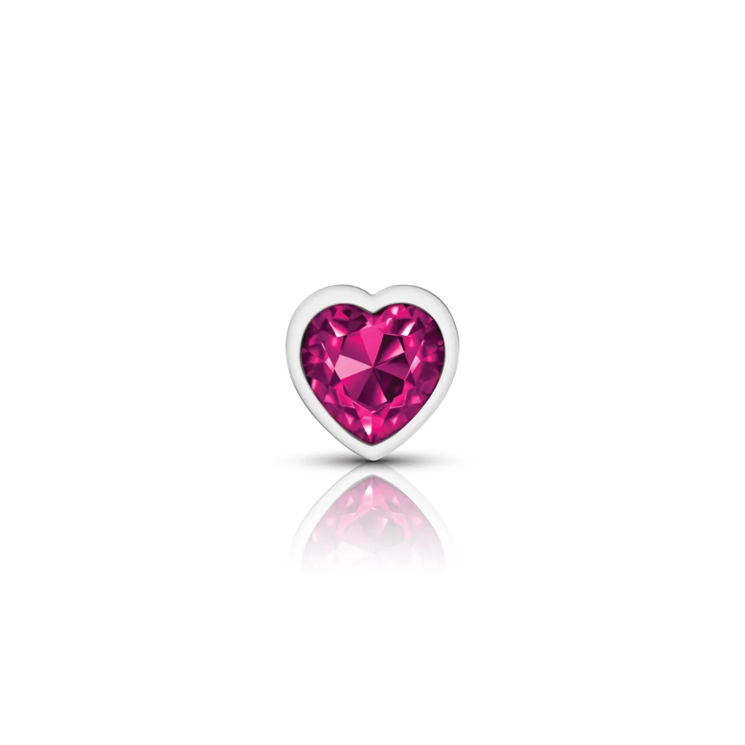 Heart-shaped gemstone in a silver setting on a white background