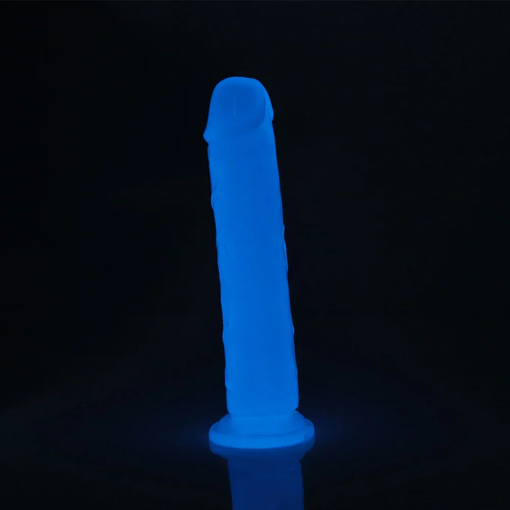 Blue silicone dildo on a black background