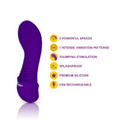 Purple silicone toy with Viben branding on a white background, featuring product features.