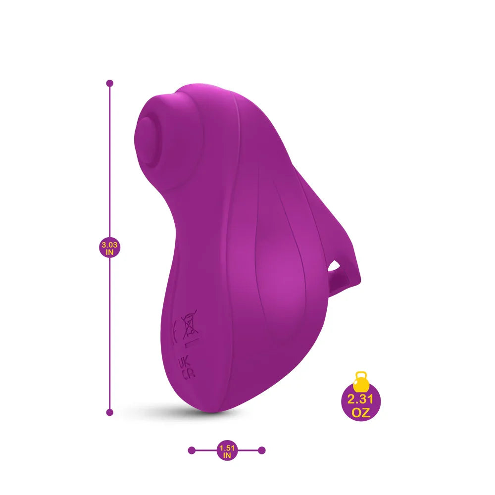 Purple silicone product with measurements on a white background