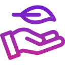 Purple icon of a hand holding a leaf on a transparent background