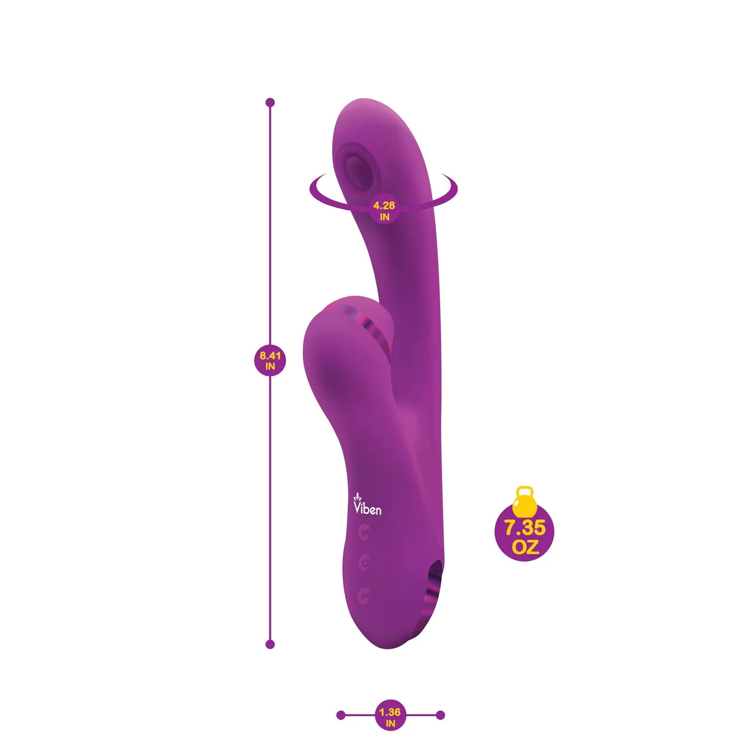 Purple toy with measurements on a white background