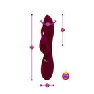 Red massager with measurements on a white background