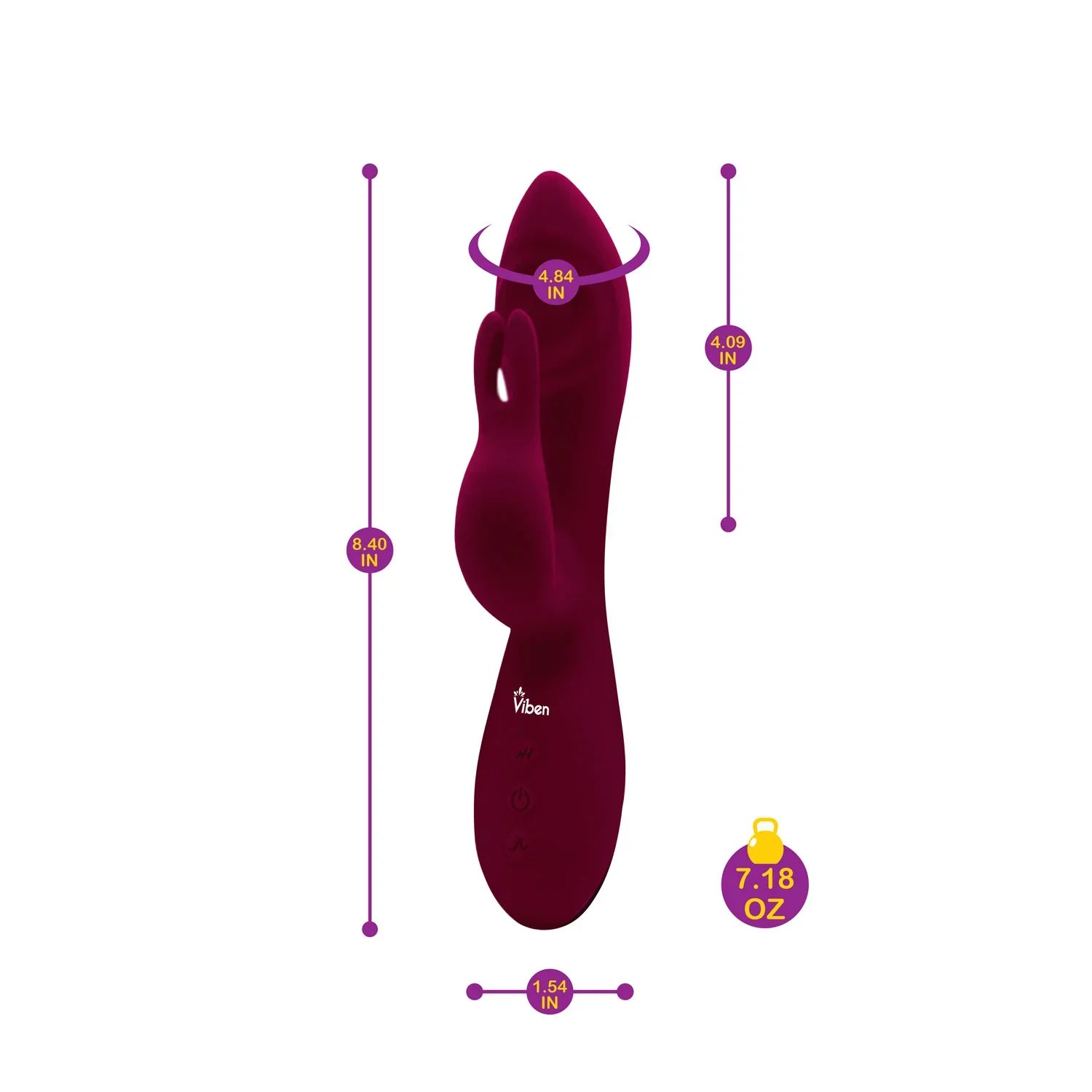 Red massager with measurements on a white background