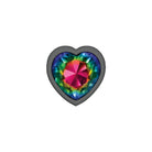 Heart-shaped object with a colorful gem-like center on a white background