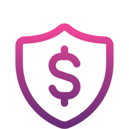 Purple shield icon with a dollar sign inside on a transparent background