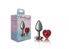 Small Image for Cheeky Charms-Gunmetal Metal Butt Plug- Heart-Dark Red-Small