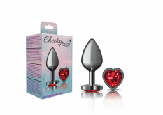 Small Image for Cheeky Charms-Gunmetal Metal Butt Plug- Heart-Dark Red-Medium