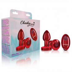 Cheeky Charms - Rechargeable Vibrating Metal Butt Plug with Remote Control - Red - Small